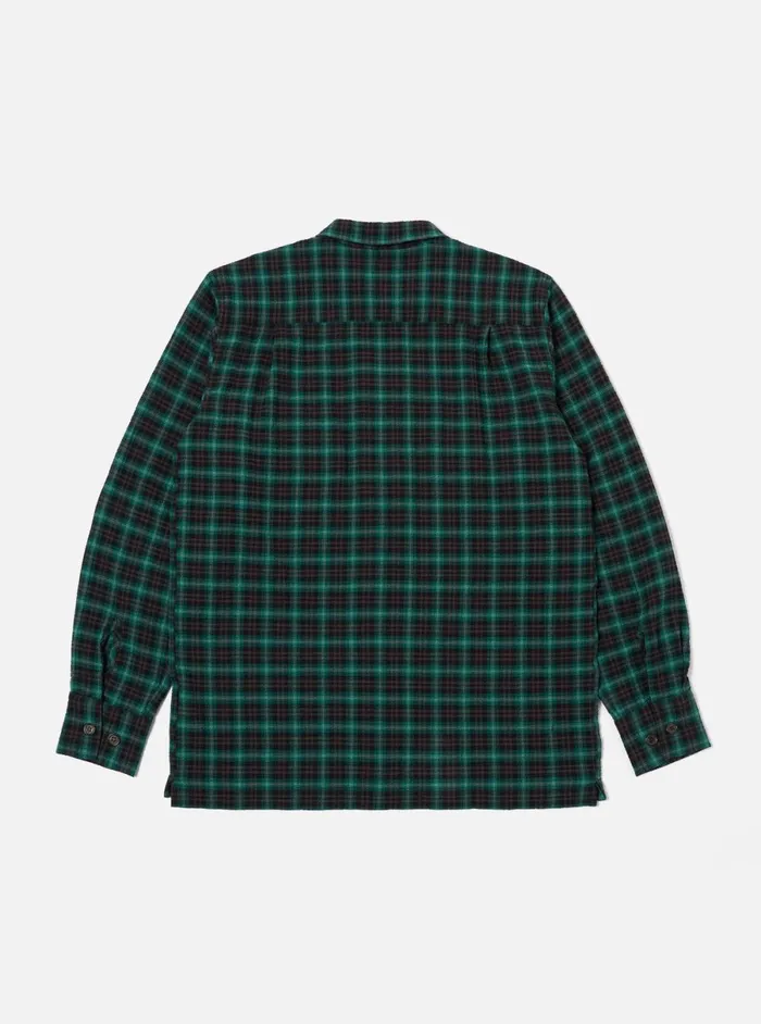 Men Universal Works LS Utility Shirt In GreenBlack Seersucker Pt Check Universal Works Overshirts