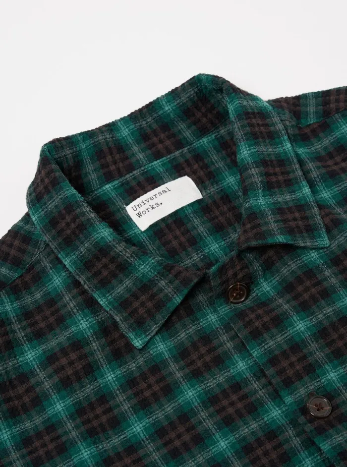 Men Universal Works LS Utility Shirt In GreenBlack Seersucker Pt Check Universal Works Overshirts
