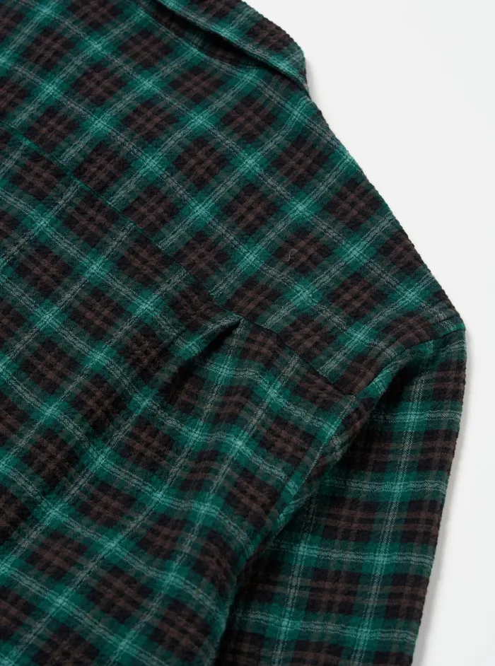 Men Universal Works LS Utility Shirt In GreenBlack Seersucker Pt Check Universal Works Overshirts