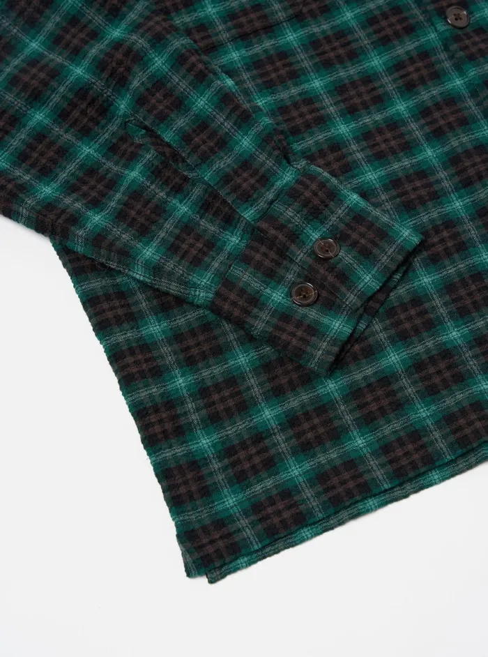 Men Universal Works LS Utility Shirt In GreenBlack Seersucker Pt Check Universal Works Overshirts
