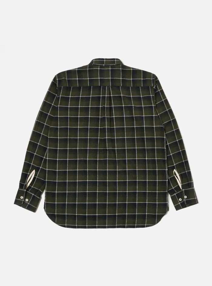 Men Universal Works Lazy Day Shirt In Olive Brushed Twill Check Universal Works Shirts