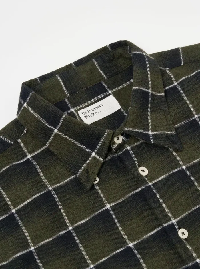 Men Universal Works Lazy Day Shirt In Olive Brushed Twill Check Universal Works Shirts