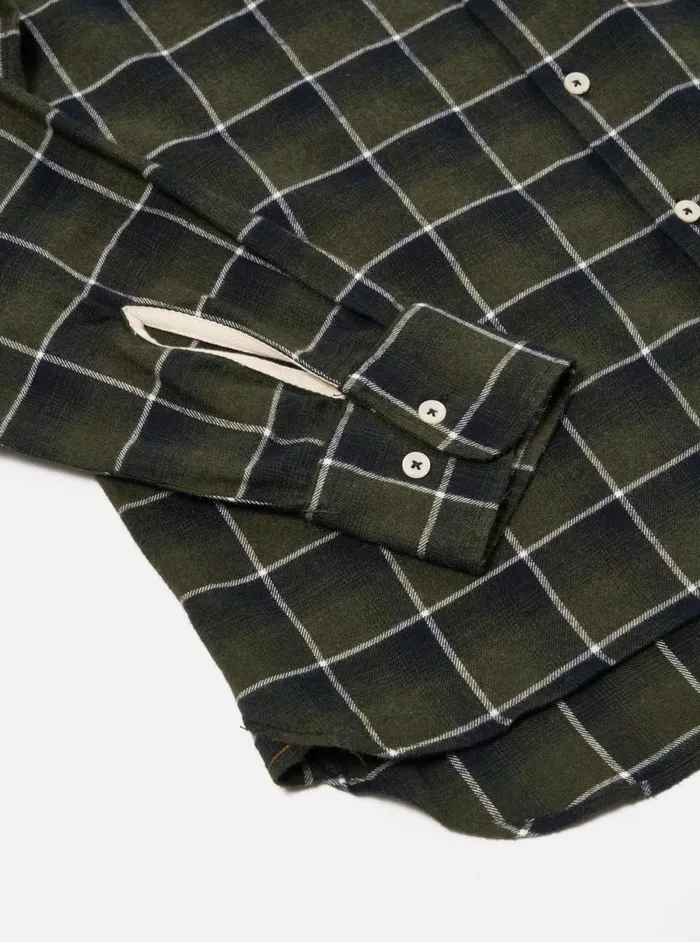 Men Universal Works Lazy Day Shirt In Olive Brushed Twill Check Universal Works Shirts