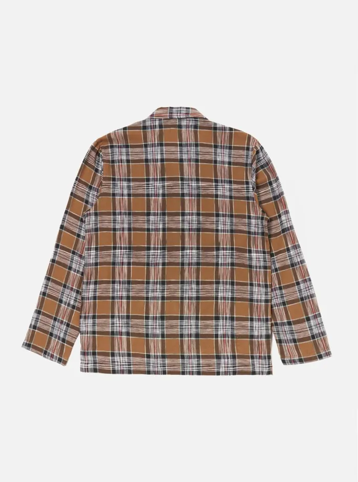 Men Universal Works Long Pyjama Set In Brown Ikat Twill Check Universal Works Nightwear