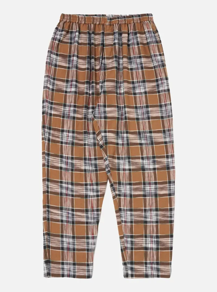 Men Universal Works Long Pyjama Set In Brown Ikat Twill Check Universal Works Nightwear