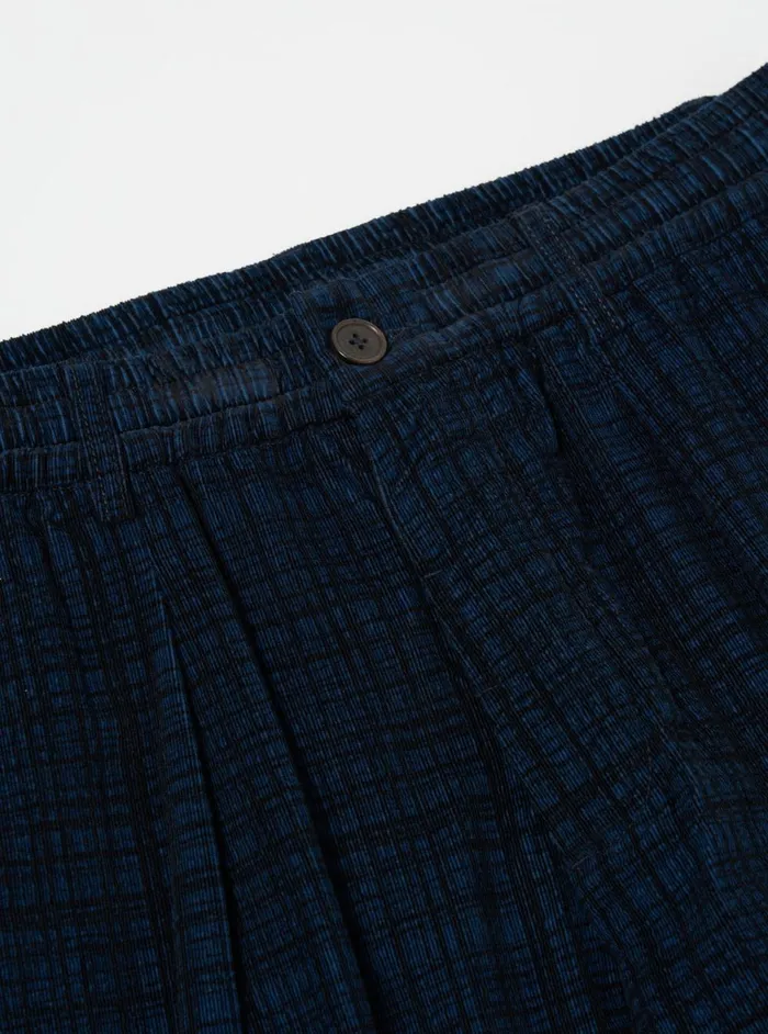 Men Universal Works Pleated Track Pant In Navy Check Cord Seersucker Universal Works Trousers
