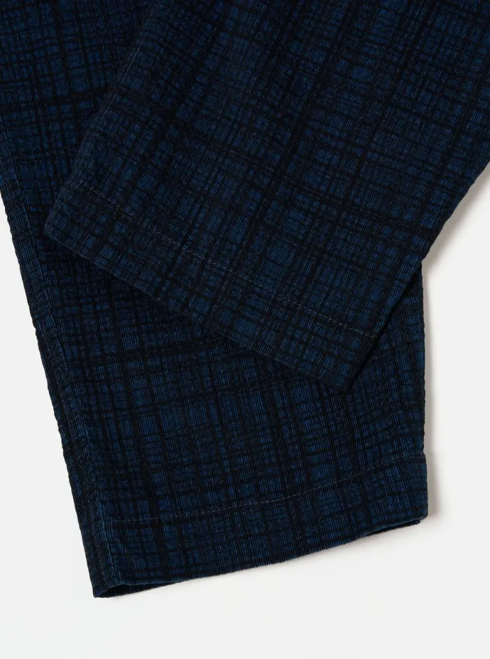 Men Universal Works Pleated Track Pant In Navy Check Cord Seersucker Universal Works Trousers