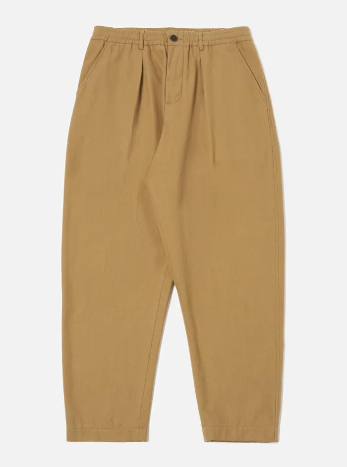 Men Universal Works Pleated Track Pant In Sand Brushed Moleskin Universal Works Trousers