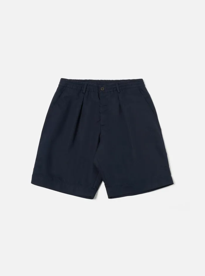 Men Universal Works Pleated Track Short In Navy Brushed Polytech Universal Works Shorts Men Universal Works Pleated Track Short In Navy Brushed Polytech Universal Works Shorts