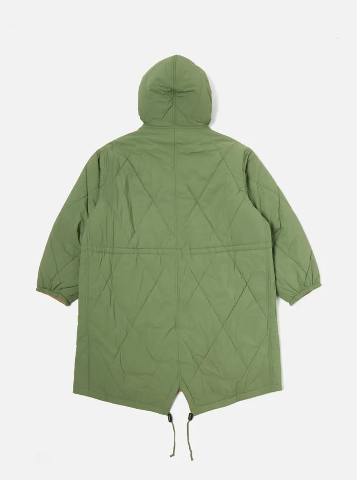 Men Universal Works Reversible Diamond Quilt Parka In Green Recycled Nylon Universal Works Coats and Outerwear