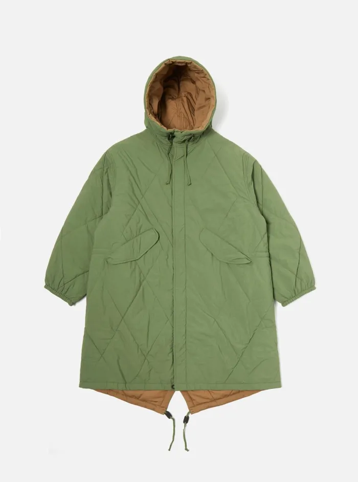 Men Universal Works Reversible Diamond Quilt Parka In Green Recycled Nylon Universal Works Coats and Outerwear