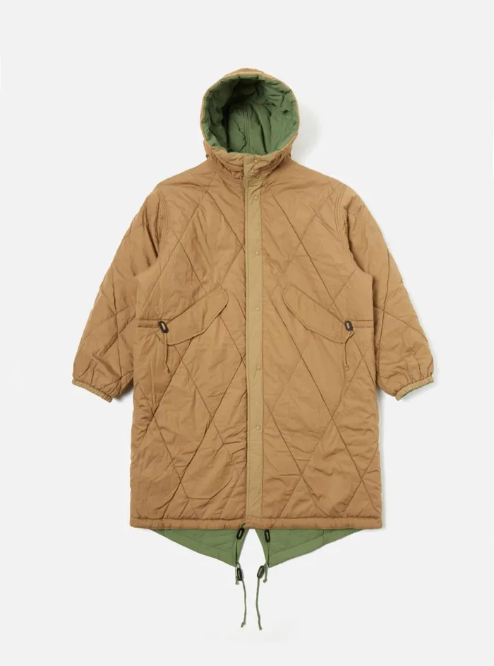 Men Universal Works Reversible Diamond Quilt Parka In Green Recycled Nylon Universal Works Coats and Outerwear