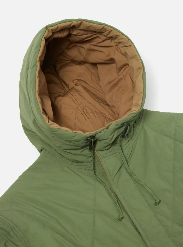Men Universal Works Reversible Diamond Quilt Parka In Green Recycled Nylon Universal Works Coats and Outerwear