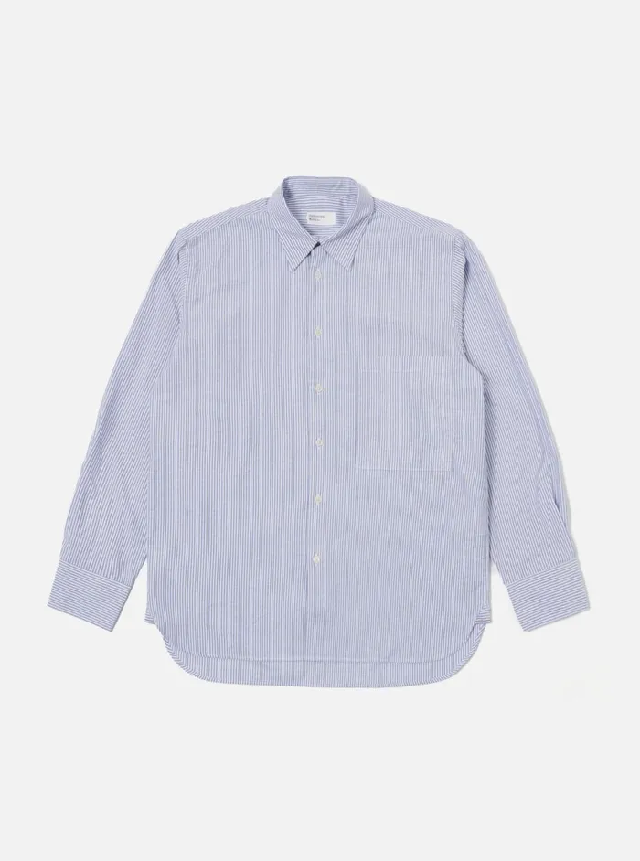 Men Universal Works Square Pocket Shirt In Navy Security Stripe Cotton Universal Works Shirts