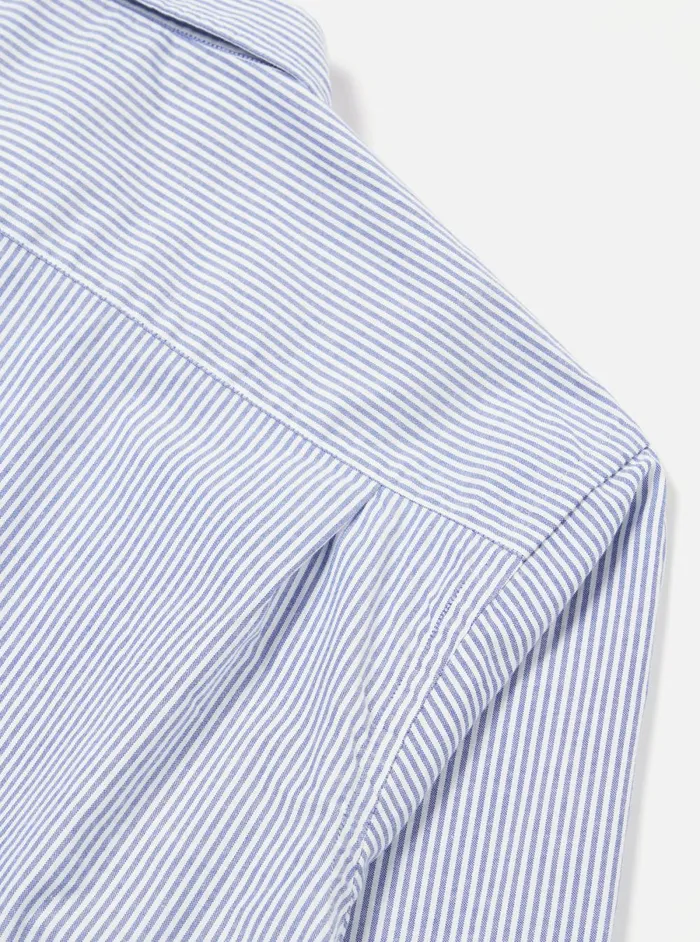 Men Universal Works Square Pocket Shirt In Navy Security Stripe Cotton Universal Works Shirts