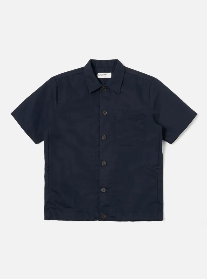 Men Universal Works Tech Overshirt In Navy Brushed Polytech Universal Works Overshirts