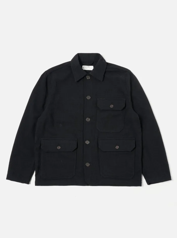 Men Universal Works Utility Jacket In Black Recycled Soft Wool Universal Works Jackets
