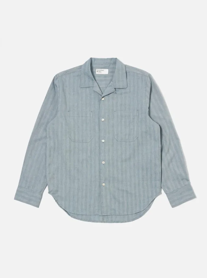 Men Universal Works Work Shirt In Blue Harlow Cotton Universal Works Overshirts