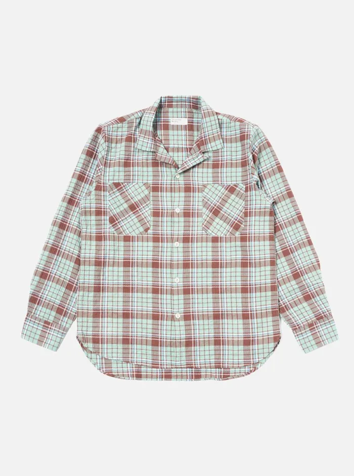Men Universal Works Work Shirt In BrownPistachio Pattin Check Universal Works Overshirts