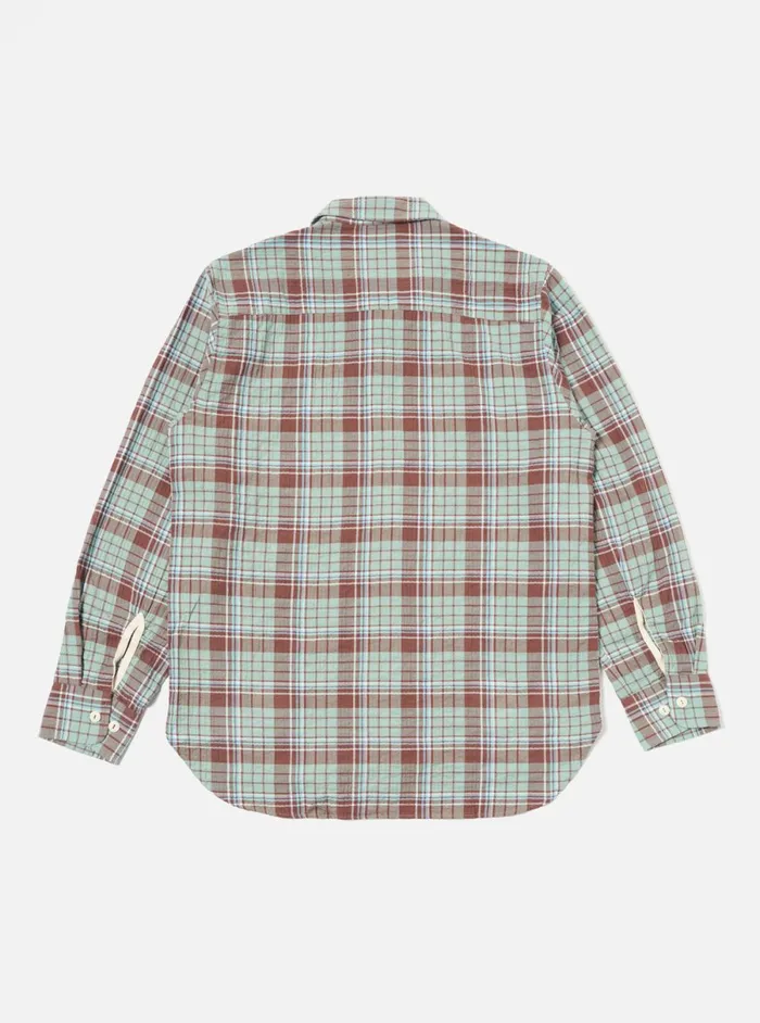 Men Universal Works Work Shirt In BrownPistachio Pattin Check Universal Works Overshirts