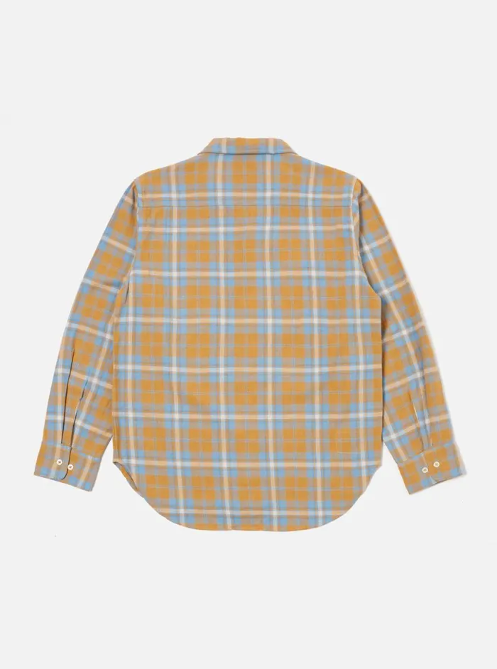 Men Universal Works Work Shirt In Gold Slub Twill Check Universal Works Overshirts