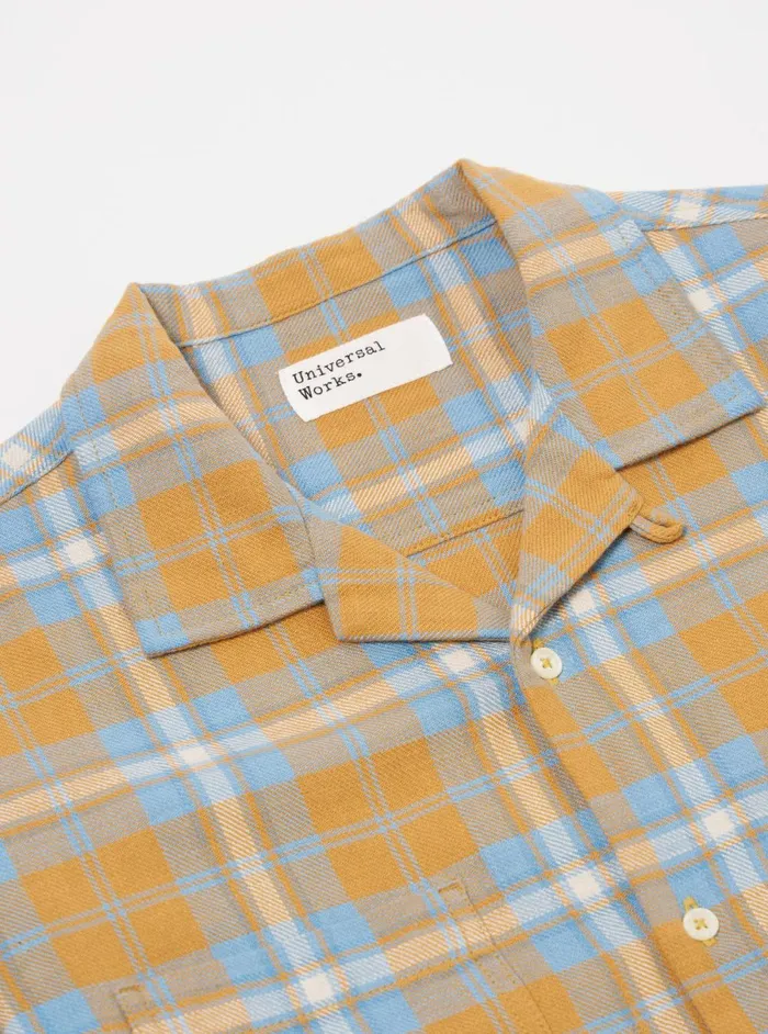 Men Universal Works Work Shirt In Gold Slub Twill Check Universal Works Overshirts