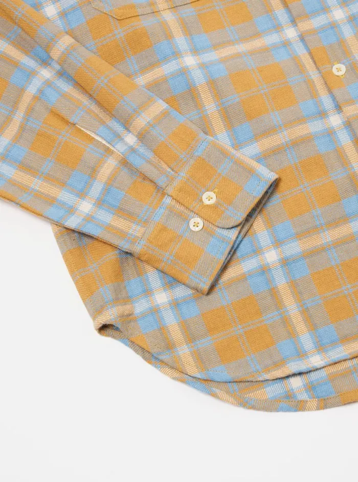 Men Universal Works Work Shirt In Gold Slub Twill Check Universal Works Overshirts