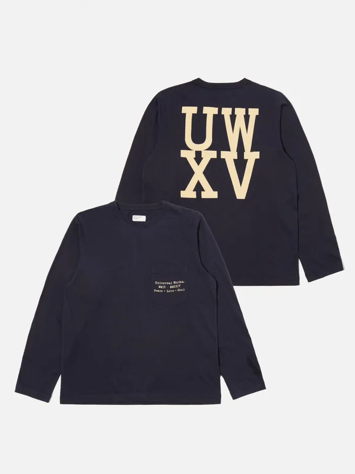 Men Universal Works Xv Tee Shirt In Navy Print Jersey Universal Works Tees