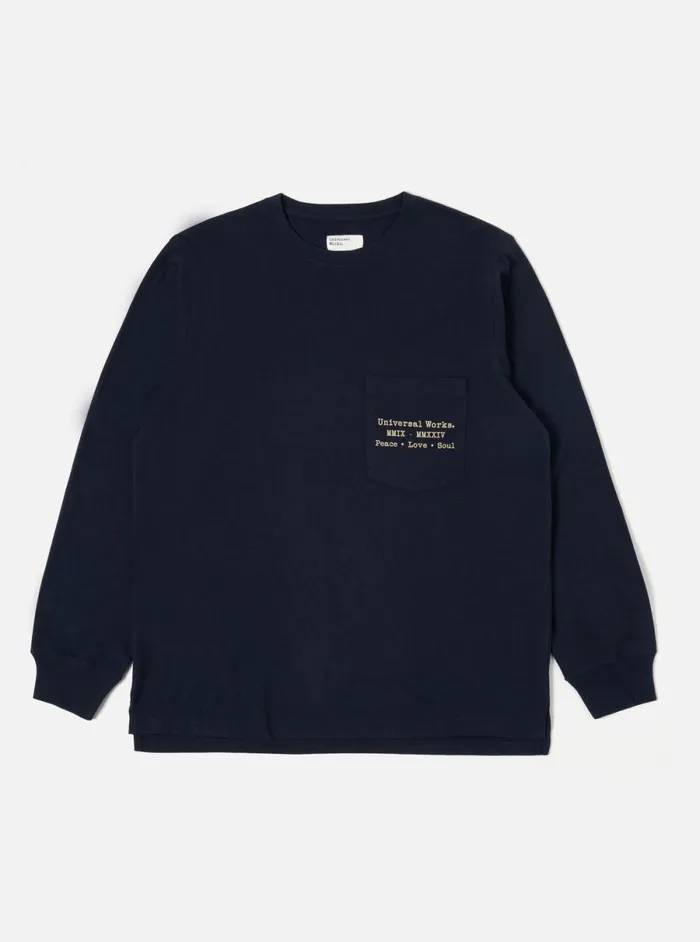 Men Universal Works Xv Tee Shirt In Navy Print Jersey Universal Works Tees