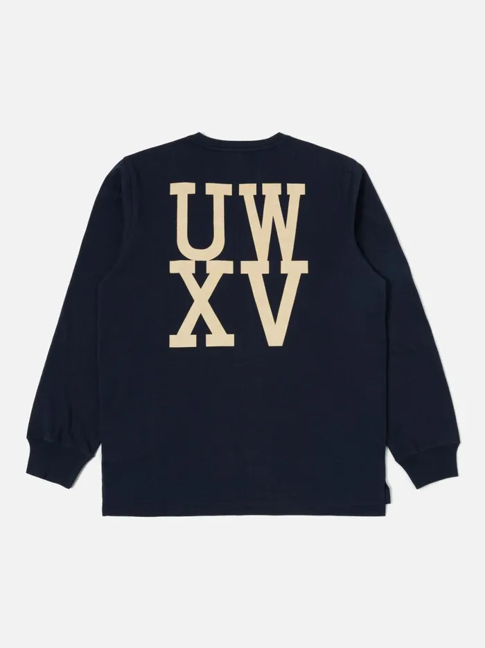 Men Universal Works Xv Tee Shirt In Navy Print Jersey Universal Works Tees