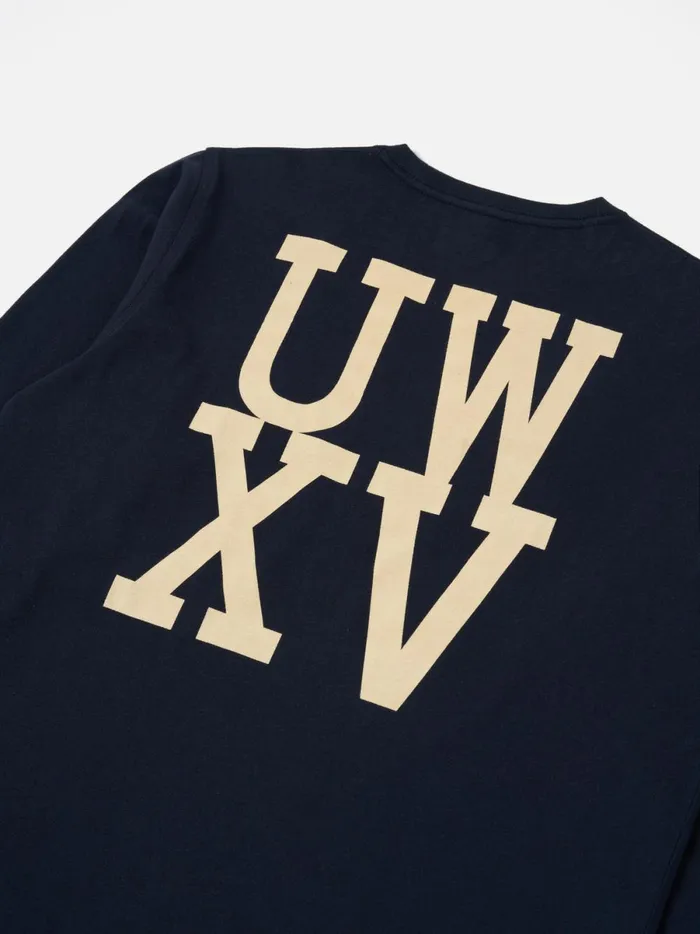 Men Universal Works Xv Tee Shirt In Navy Print Jersey Universal Works Tees