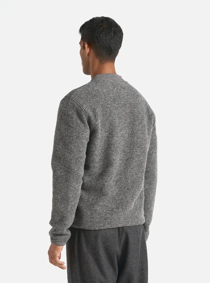 Men Universal Works Zip Bomber In Grey Marl Wool Fleece Universal Works Jackets