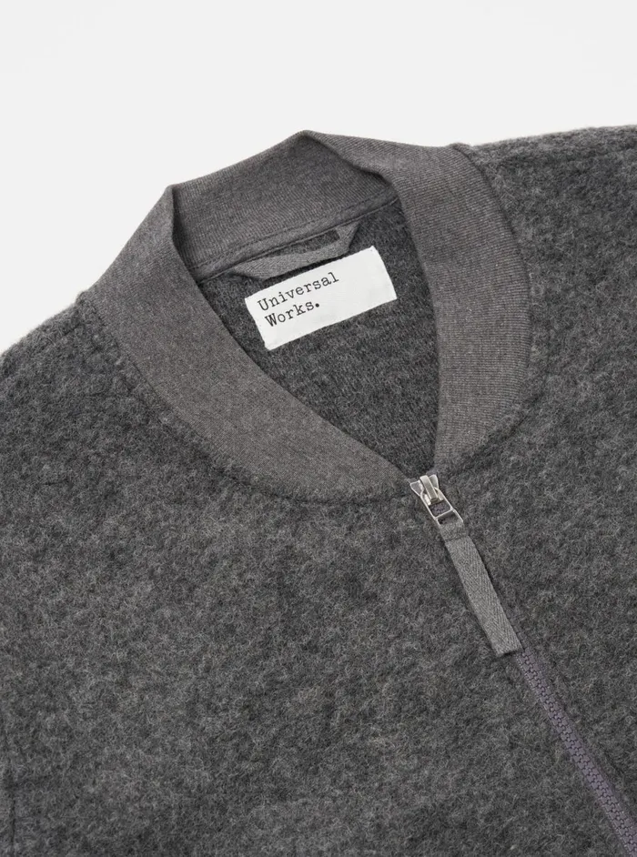 Men Universal Works Zip Bomber In Grey Marl Wool Fleece Universal Works Jackets