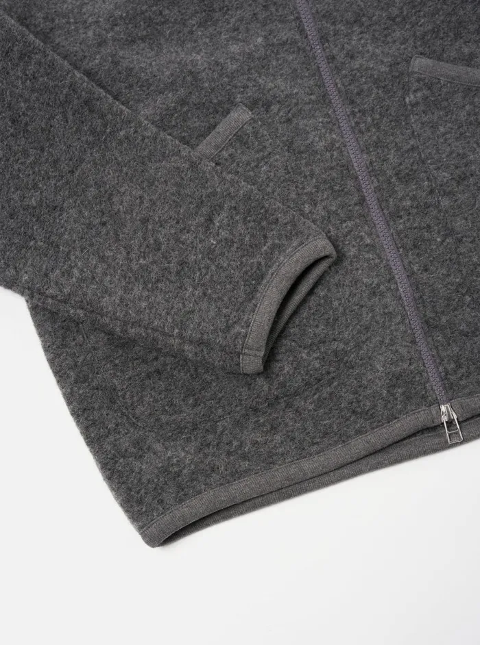 Men Universal Works Zip Bomber In Grey Marl Wool Fleece Universal Works Jackets