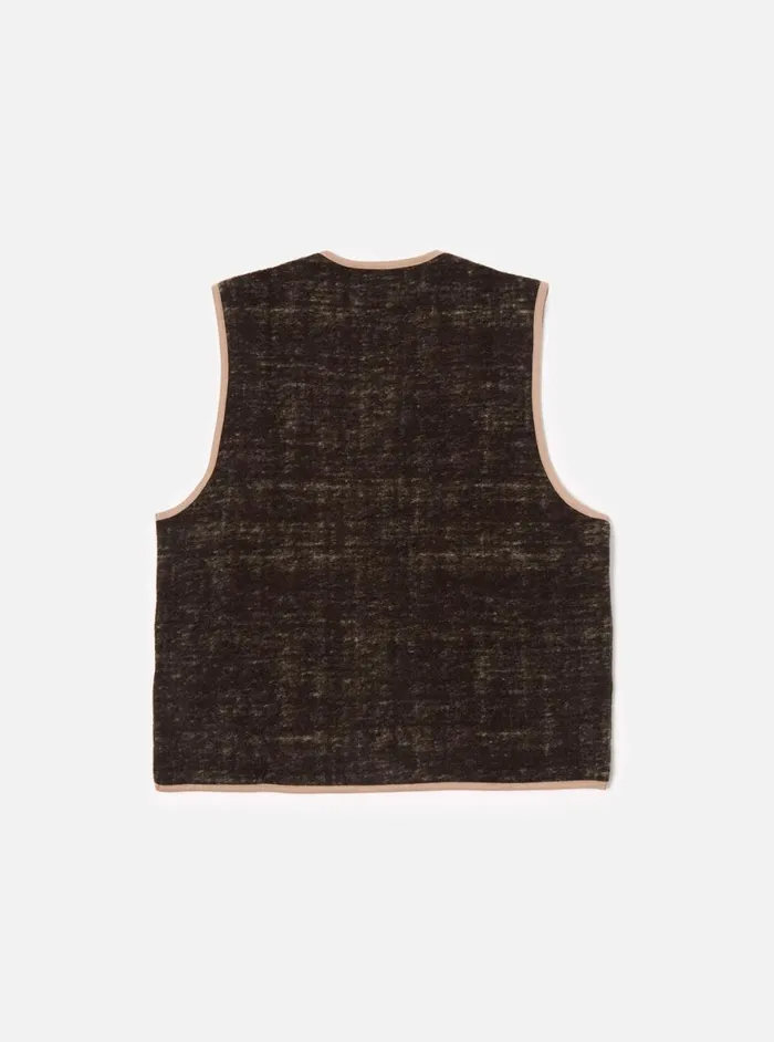 Men Universal Works Zip Gilet In Brown Marble Fleece Universal Works Waistcoats and Gilets