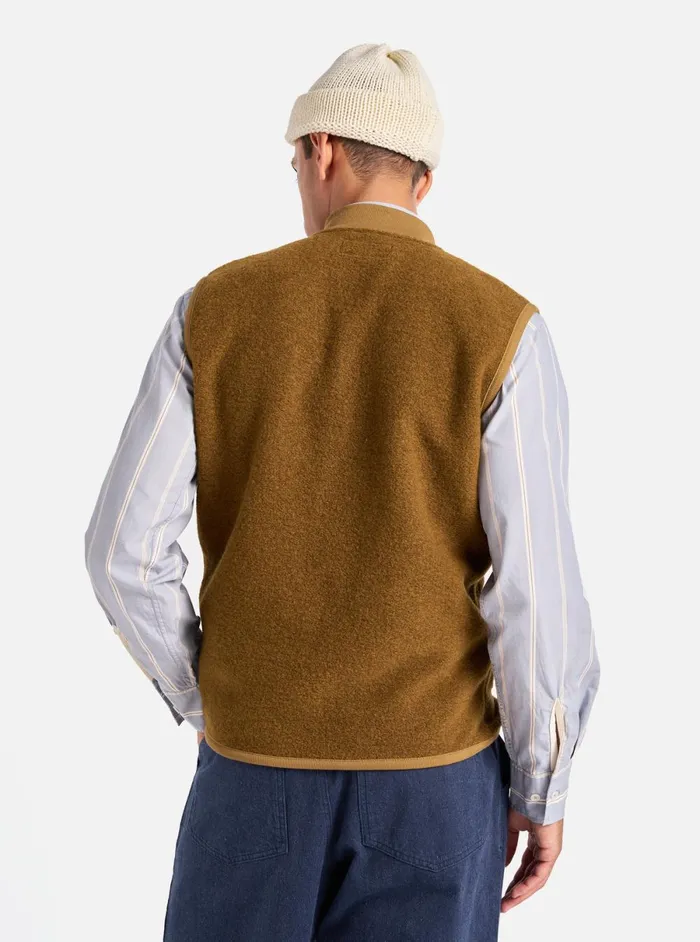 Men Universal Works Zip Waistcoat In Mustard Wool Fleece Universal Works Fleece