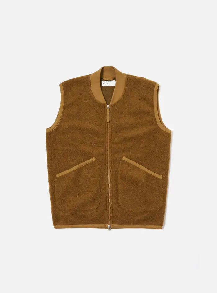 Men Universal Works Zip Waistcoat In Mustard Wool Fleece Universal Works Fleece