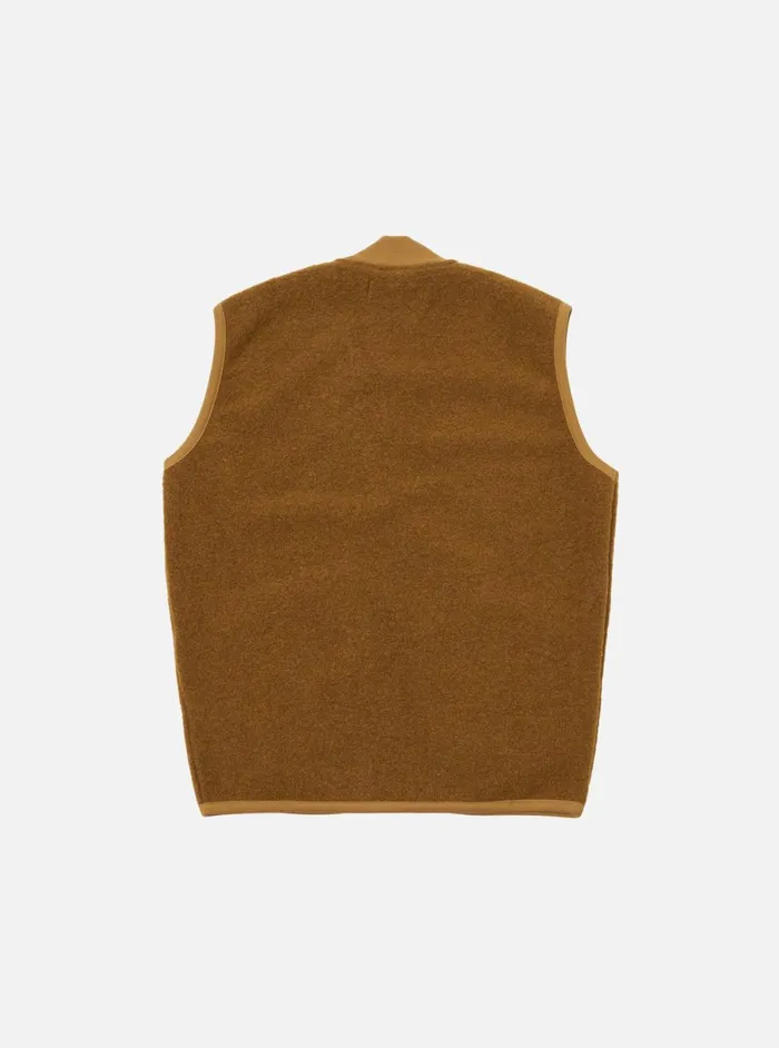 Men Universal Works Zip Waistcoat In Mustard Wool Fleece Universal Works Fleece