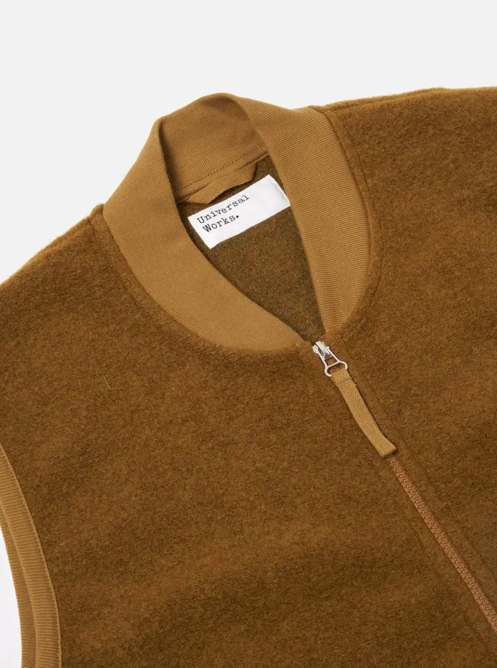 Men Universal Works Zip Waistcoat In Mustard Wool Fleece Universal Works Fleece
