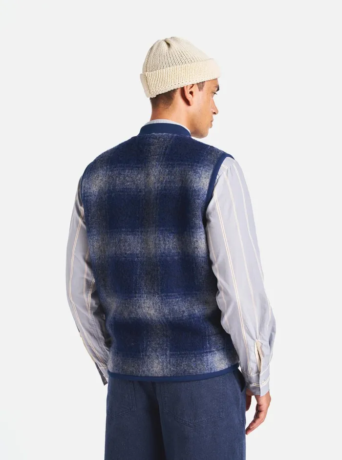 Men Universal Works Zip Waistcoat In NavyGrey Fresco Fleece Universal Works Fleece