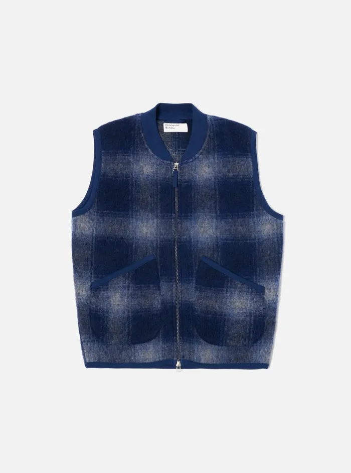 Men Universal Works Zip Waistcoat In NavyGrey Fresco Fleece Universal Works Fleece