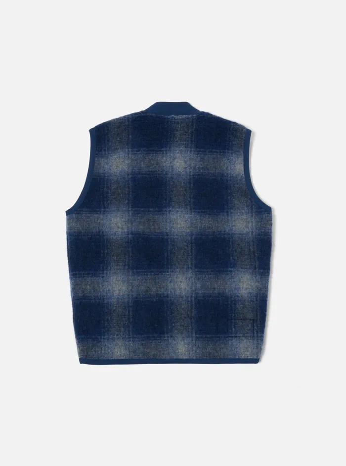 Men Universal Works Zip Waistcoat In NavyGrey Fresco Fleece Universal Works Fleece
