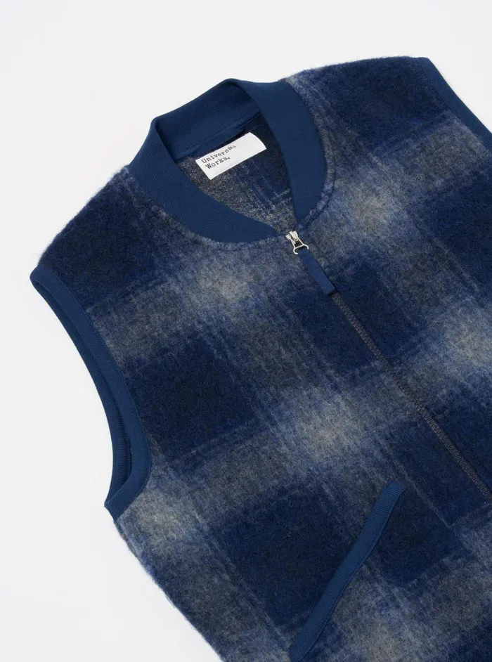 Men Universal Works Zip Waistcoat In NavyGrey Fresco Fleece Universal Works Fleece