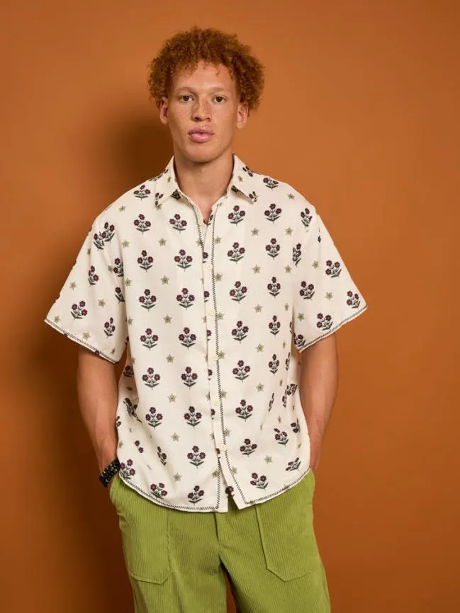 Menswear Cameron Flower Print Shirt Cream Sister Jane
