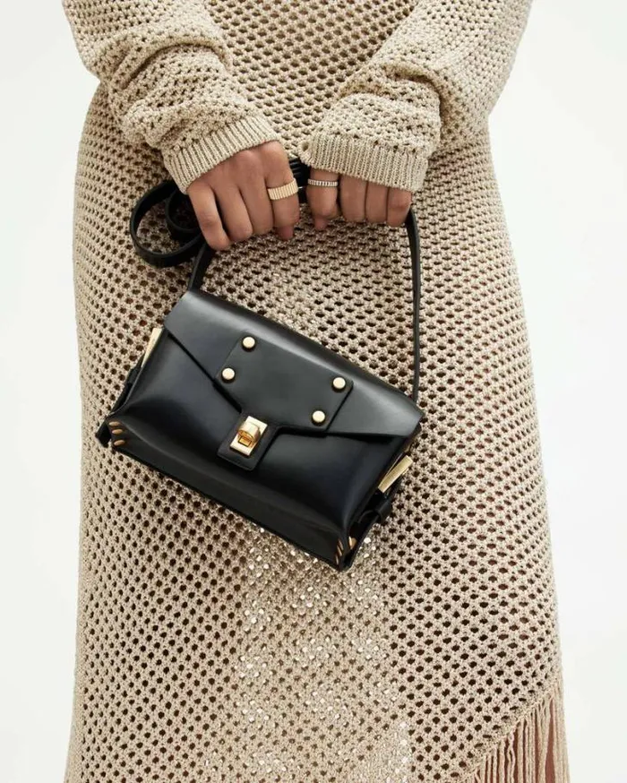 Miro Mini Leather Crossbody Bag Black Women AllSaints Handbags and Wallets