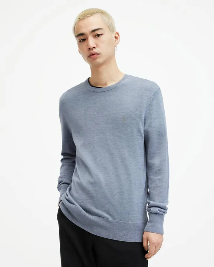 Mode Merino Crew Neck Ramskull Sweater Dusty Blue Men AllSaints Sweaters