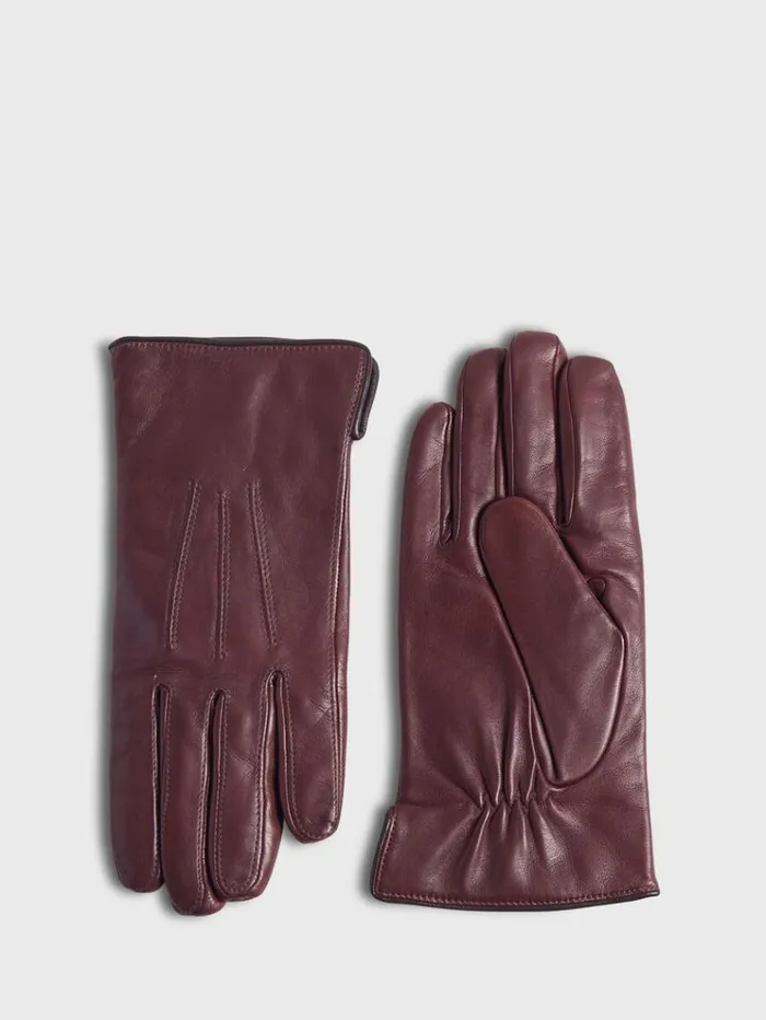 Nappa Leather Saddle Stitch Glove Brown Men Paul Stuart Scarves Hats Gloves