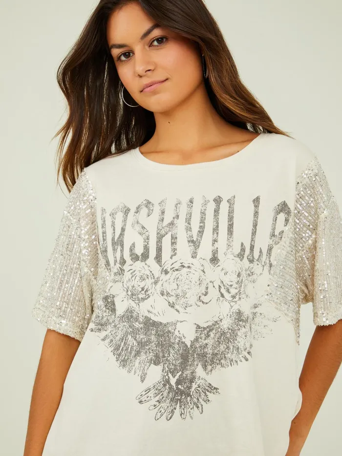 Nashville Sequin Oversized Tee Arcticwolf Women Altar039d State Graphics