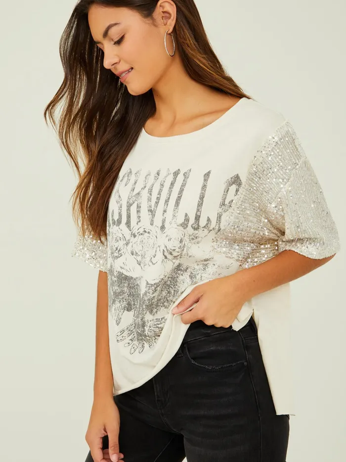 Nashville Sequin Oversized Tee Arcticwolf Women Altar039d State Graphics