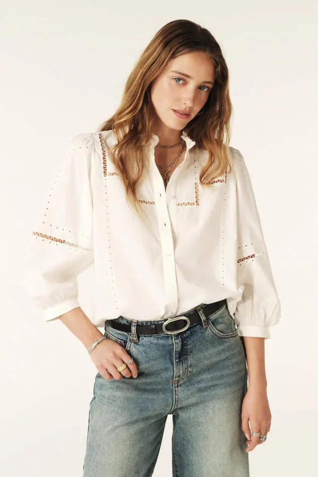 Openwork Lace Shirt Tamie OffWhite Women Baandsh Tops and Shirts